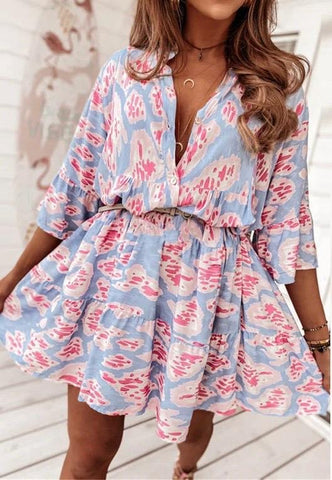 Baby Blue Print Floaty Tiered Dress