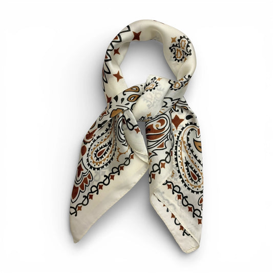 Cream Paisley Bandana Square Silk Touch Scarf 70cm