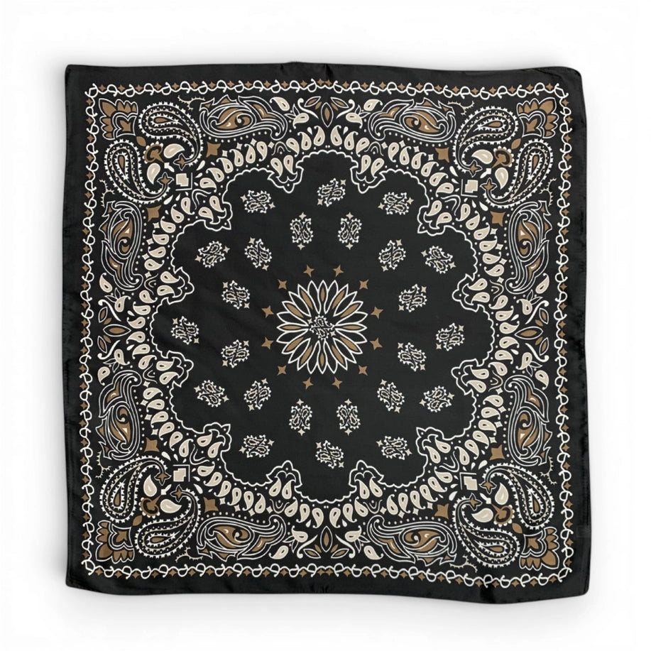 Tan Paisley Bandana Square Silk Touch Scarf 70cm
