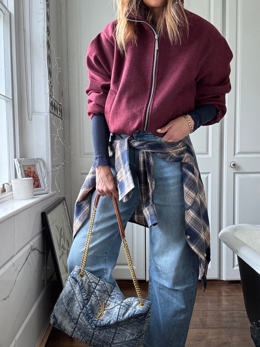 Burgundy Brushed Funnel Neck Zip Jacket