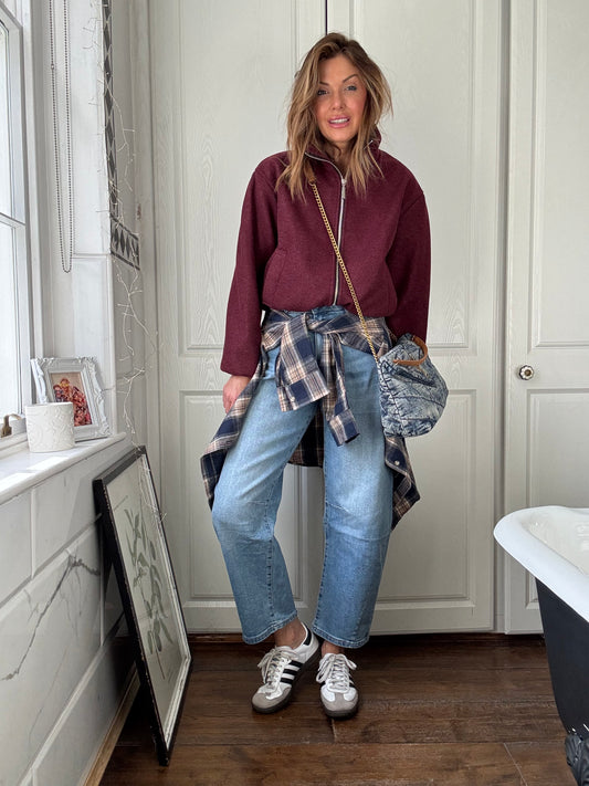 Burgundy Brushed Funnel Neck Zip Jacket