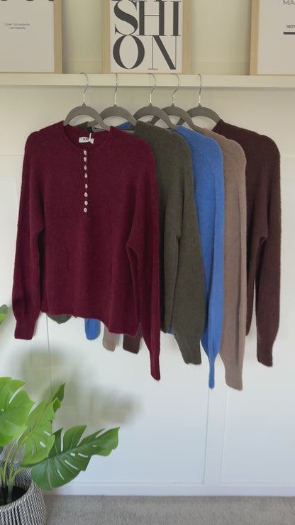Khaki Alpaca Mix Button Jumper