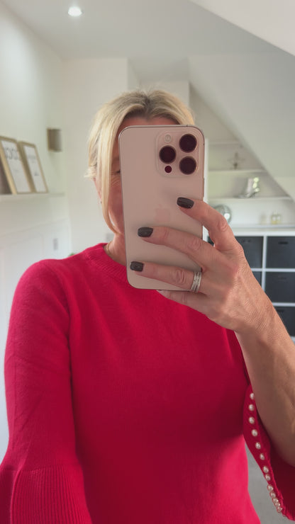 Red Pearl Flute Sleeve Jumper