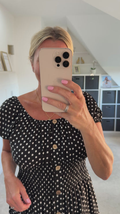 Black Polka Dot Bardot Midi Dress