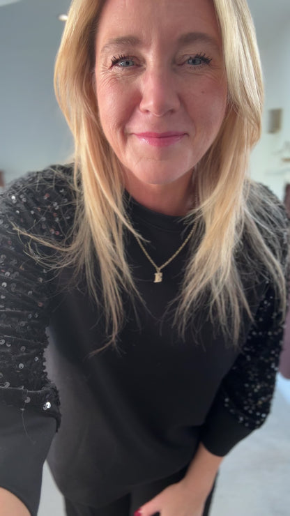 Black Sequin Sleeve Soft Top