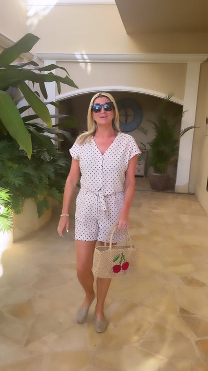 Pumice Stone/Chocolate Polka Dot Tailored Shorts