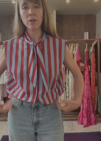 Cornflower Blue Stripe Tie-Neck Blouse