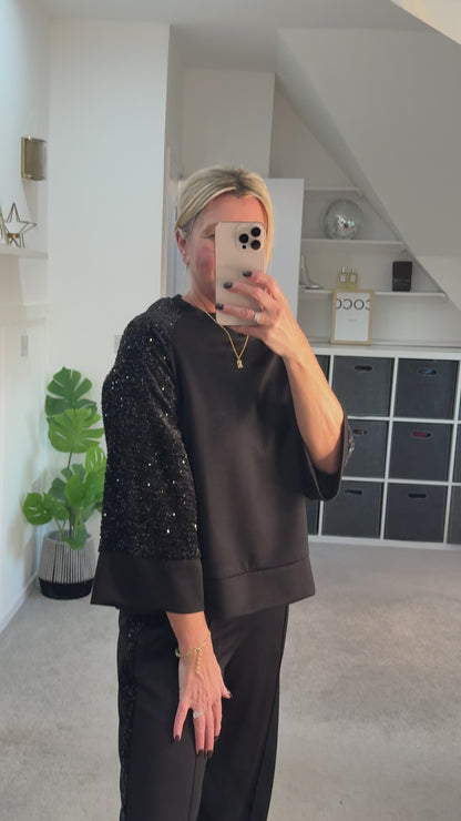 Chocolate Sequin Side Stripe Soft Trousers