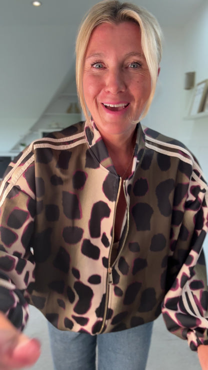 Khaki/Cream Animal Print Bomber Jacket