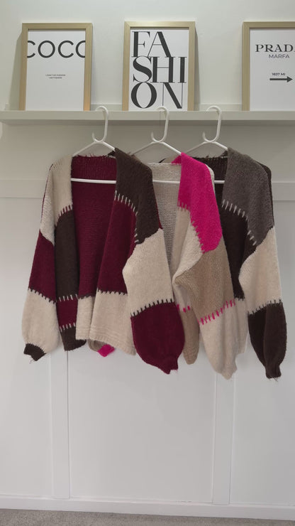 Brown/Mocha Patchwork Contrast Stitch Cosy Cardigan