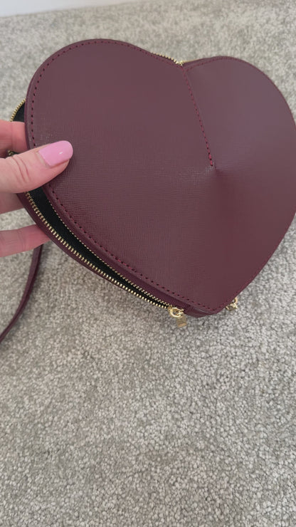 Burgundy Leather Heart Bag
