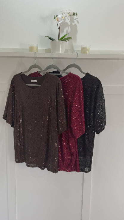 Burgundy Sequin Relaxed Fit Top