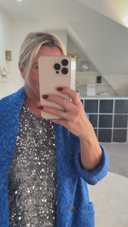 Cobalt Blue Double Breasted Cosy Coat