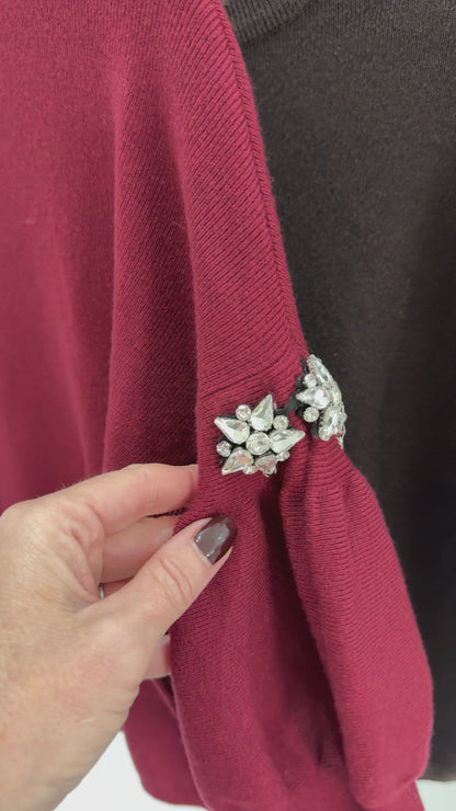 Burgundy Diamanté Sleeve Jumper