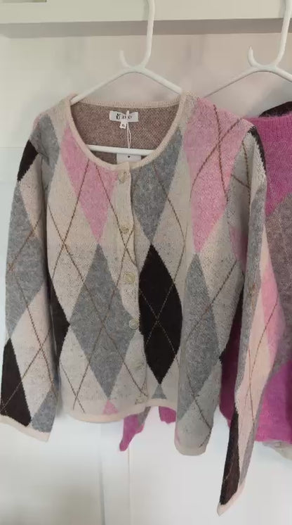 Pink Argyle Crew Neck Jumper