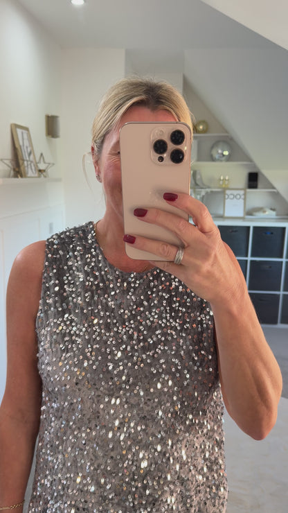 Silver Sequin Sleeveless Top