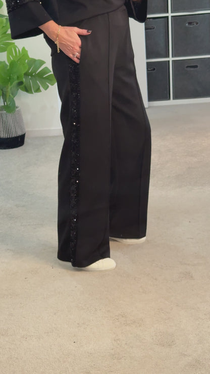 Chocolate Sequin Side Stripe Soft Trousers