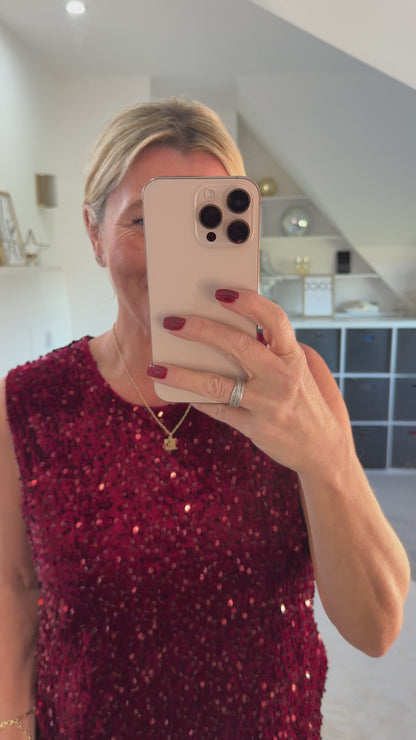 Burgundy Sequin Sleeveless Top