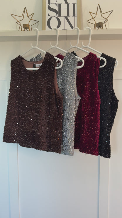Burgundy Sequin Sleeveless Top