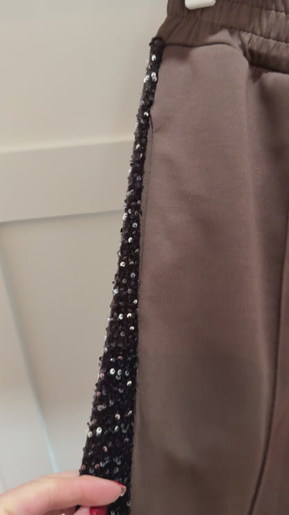 Chocolate Sequin Side Stripe Soft Trousers