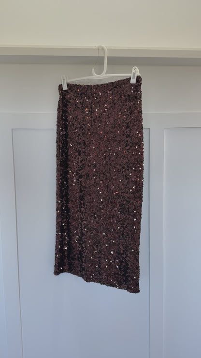 Chocloate Luxe Sequin Pencil Skirt