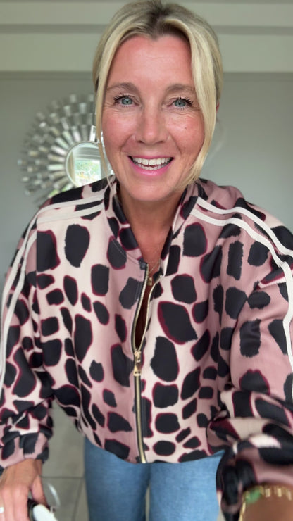 Khaki/Cream Animal Print Bomber Jacket