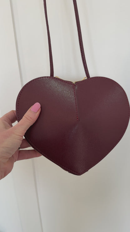Burgundy Leather Heart Bag