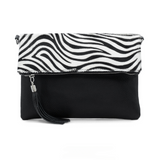 Foldover Leopard Print Leather Clutch