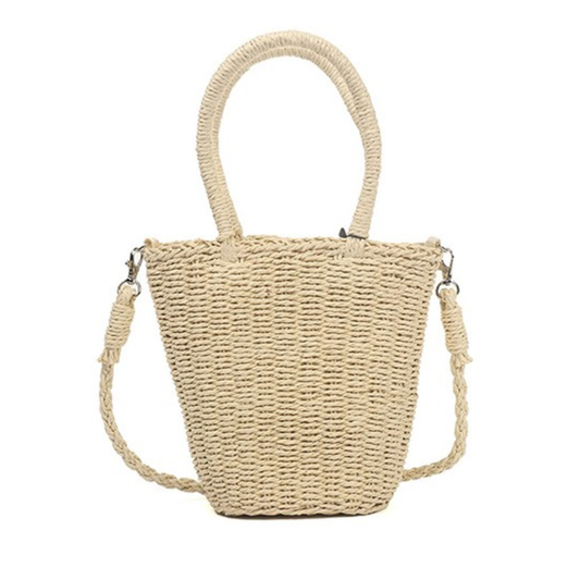 Beige Small Straw Basket Bag