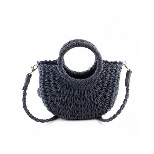 Navy Small Basket Top Handle Crossbody Bag
