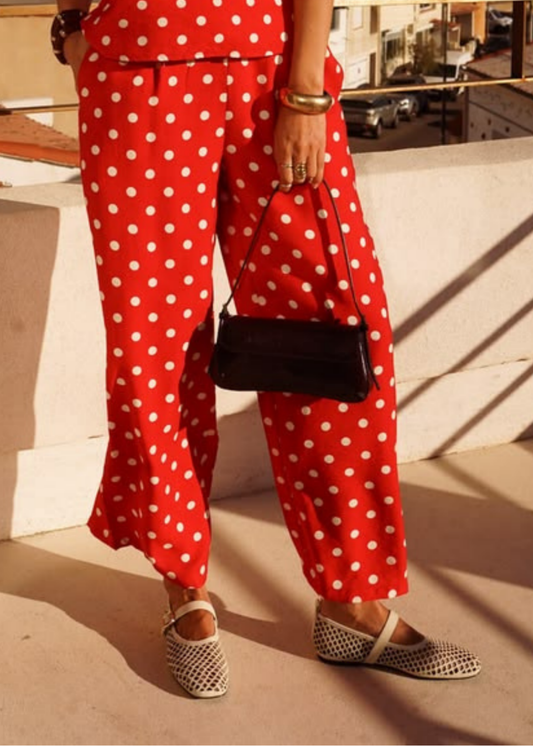 Red/White Polka Dot Wide Leg Trousers (Co-ord Avail)
