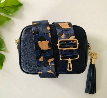 Navy Leather Tassel Cross Body Bag