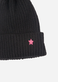 Black/Fuchsia Star Detail Pom Pom Hat