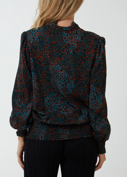 Multi Abstract Animal Print Wrap Blouse
