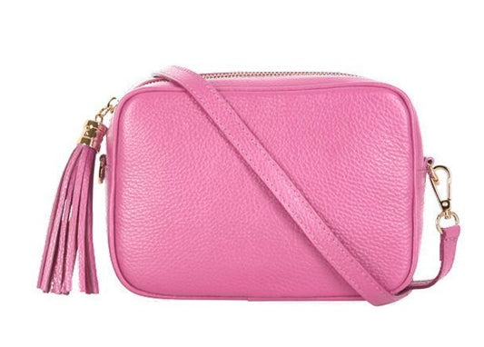 Candy Pink Leather Cross Body Tassel Bag
