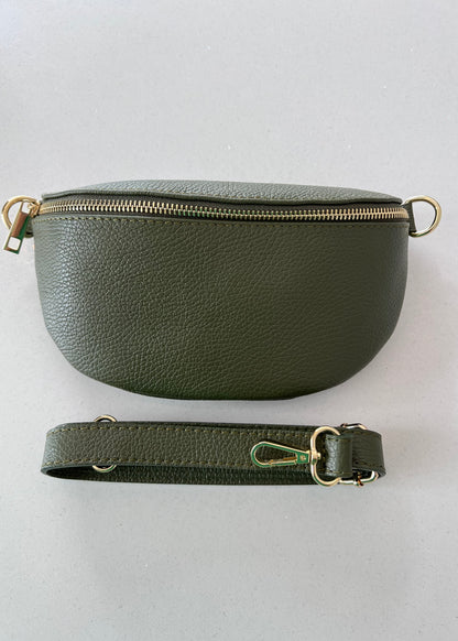 Khaki Leather Bum Bag