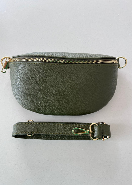 Khaki Leather Bum Bag