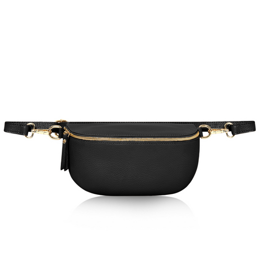 Black LARGE Leather Bum Bag