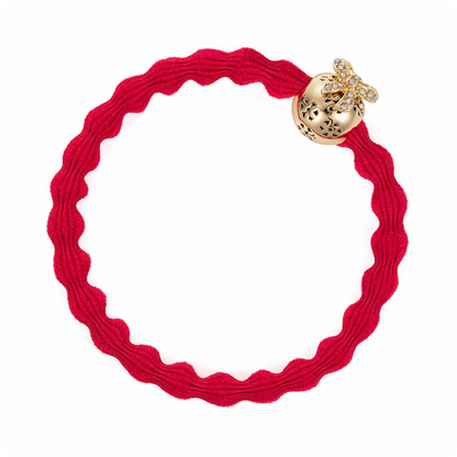 Cherry Red With Christmas Bauble Elastic Hair Tie & Wrist Band