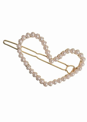 Gold/Faux Pearls HEART Hair Clip
