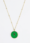 Green/Gold Circular Lightning Bolt Necklace