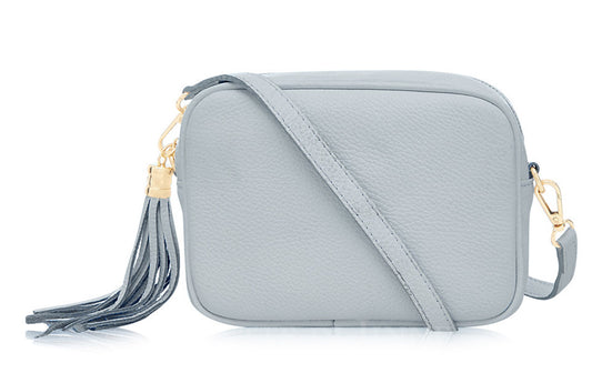 Duck Egg Blue Leather Tassel Cross Body Bag