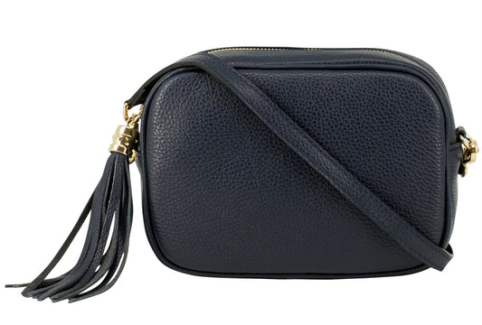 Navy Leather Tassel Cross Body Bag