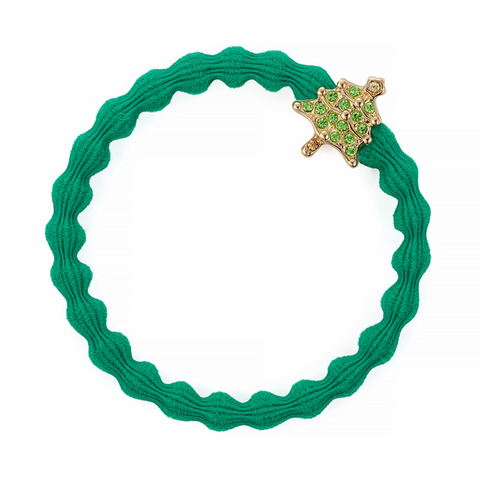 Emerald Green With Christmas Tree Elastic Hair Tie & Wrist Band