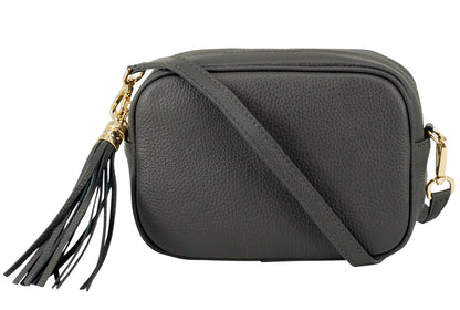Navy Leather Tassel Cross Body Bag