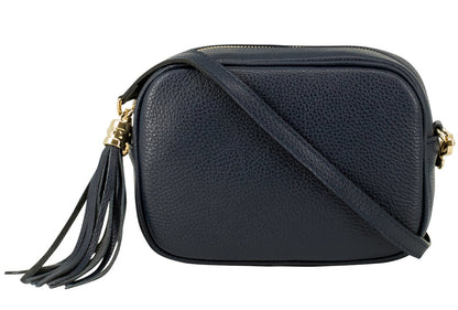 Dark Grey Leather Tassel Cross Body Bag