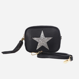 Black/Gold Star Leather Tassel Cross Body Bag