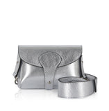 Silver Mini Leather Cross Body Bag