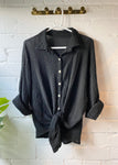 Black Tie Front Cheesecloth Shirt