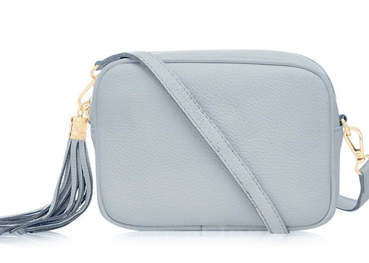 Duck Egg Blue Leather Tassel Cross Body Bag